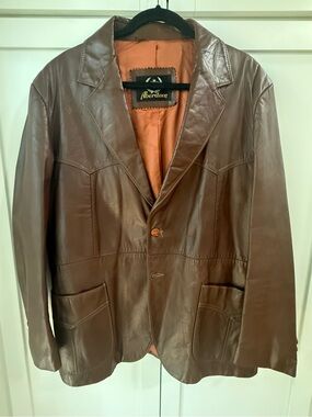 Vintage Aberdeen Genuine Leather Western Blazer Jacket - Size 46  brown